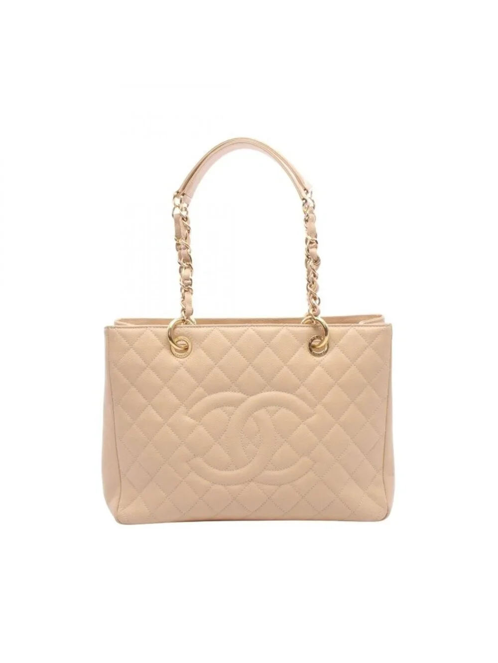 Chanel Tote Quilted Grand Shopping GST Beige Caviar Leather Chain
